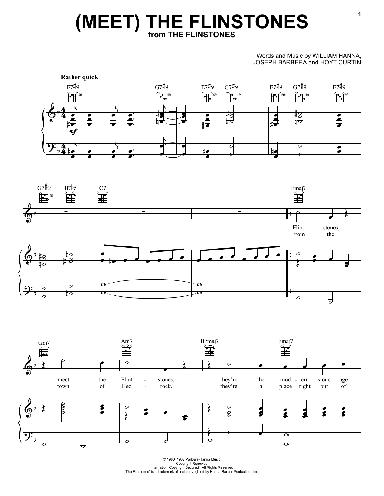 The B 52s The Flintstones Sheet Music For Piano Vocal And Guitar