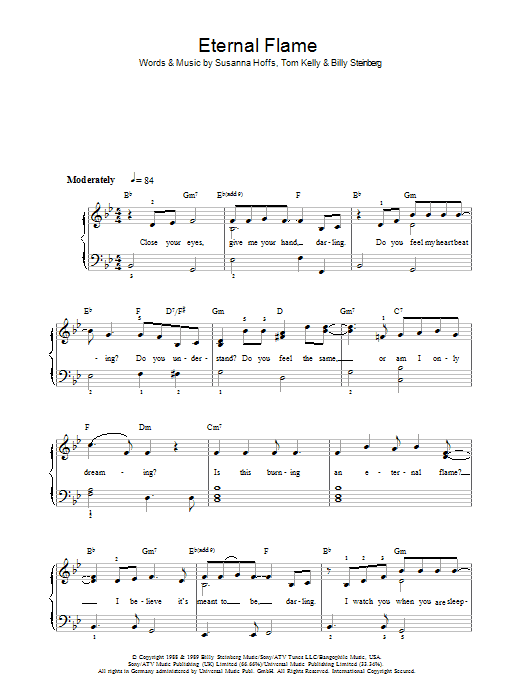 The Bangles Eternal Flame sheet music notes and chords. Download Printable PDF.