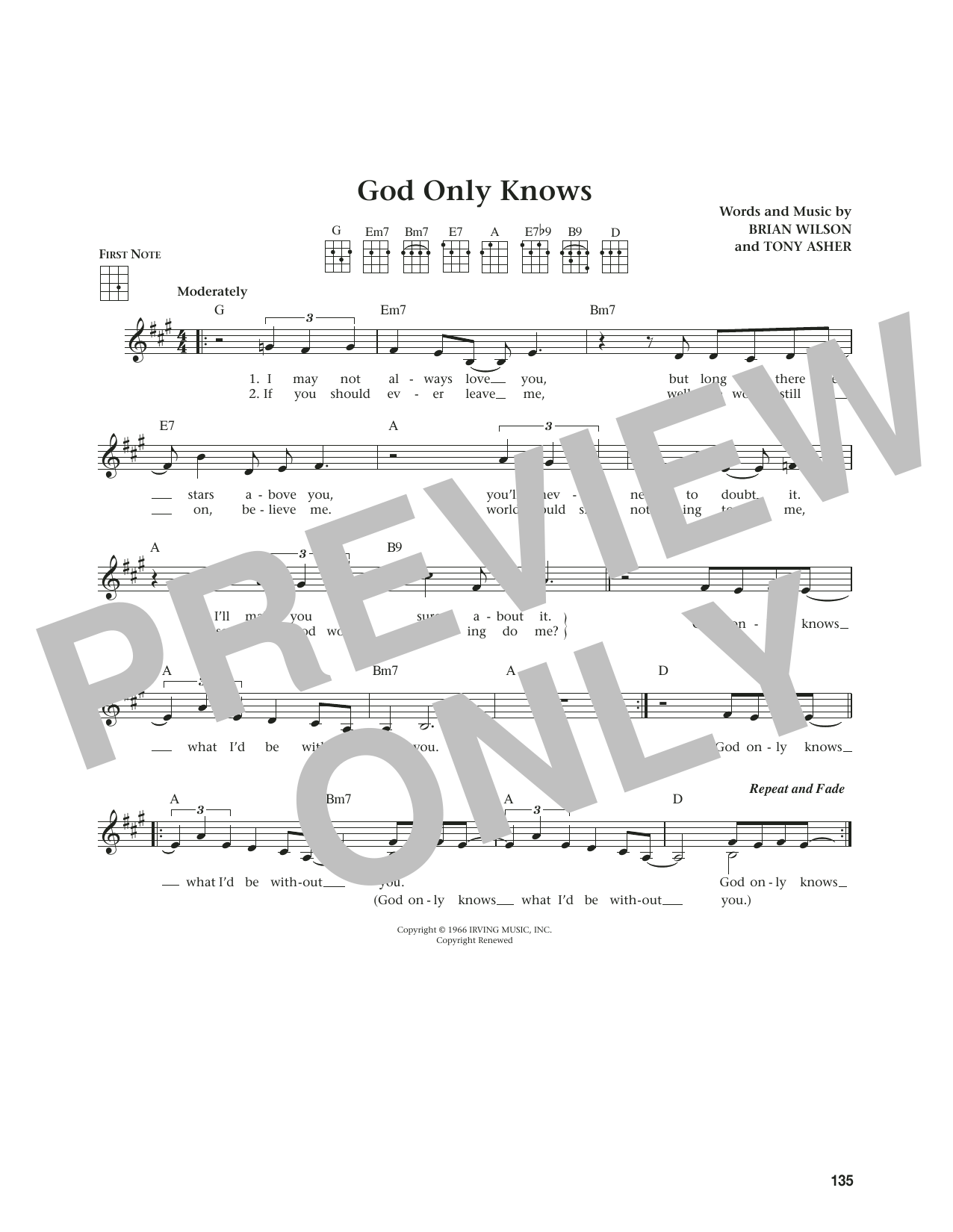 The Beach Boys God Only Knows (from The Daily Ukulele) (arr. Jim Beloff) sheet music notes and chords. Download Printable PDF.