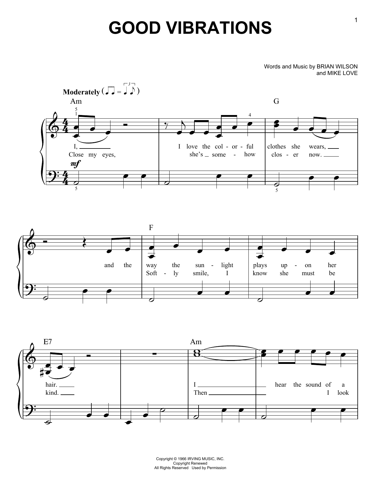 The Beach Boys Good Vibrations sheet music notes and chords. Download Printable PDF.