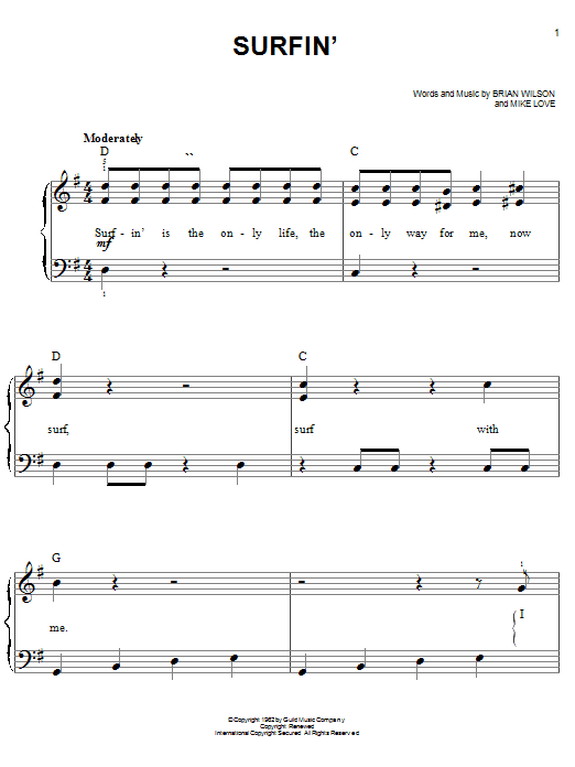 Learn to play The Beach Boys Surfin' sheet music for Easy Piano in minutes. Price: 6.9900$ The Beach Boys Surfin' sheet music notes and chords arranged for Easy Piano