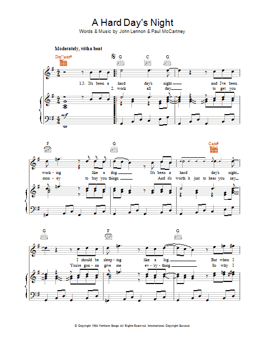 The Beatles A Hard Day's Night sheet music notes and chords. Download Printable PDF.