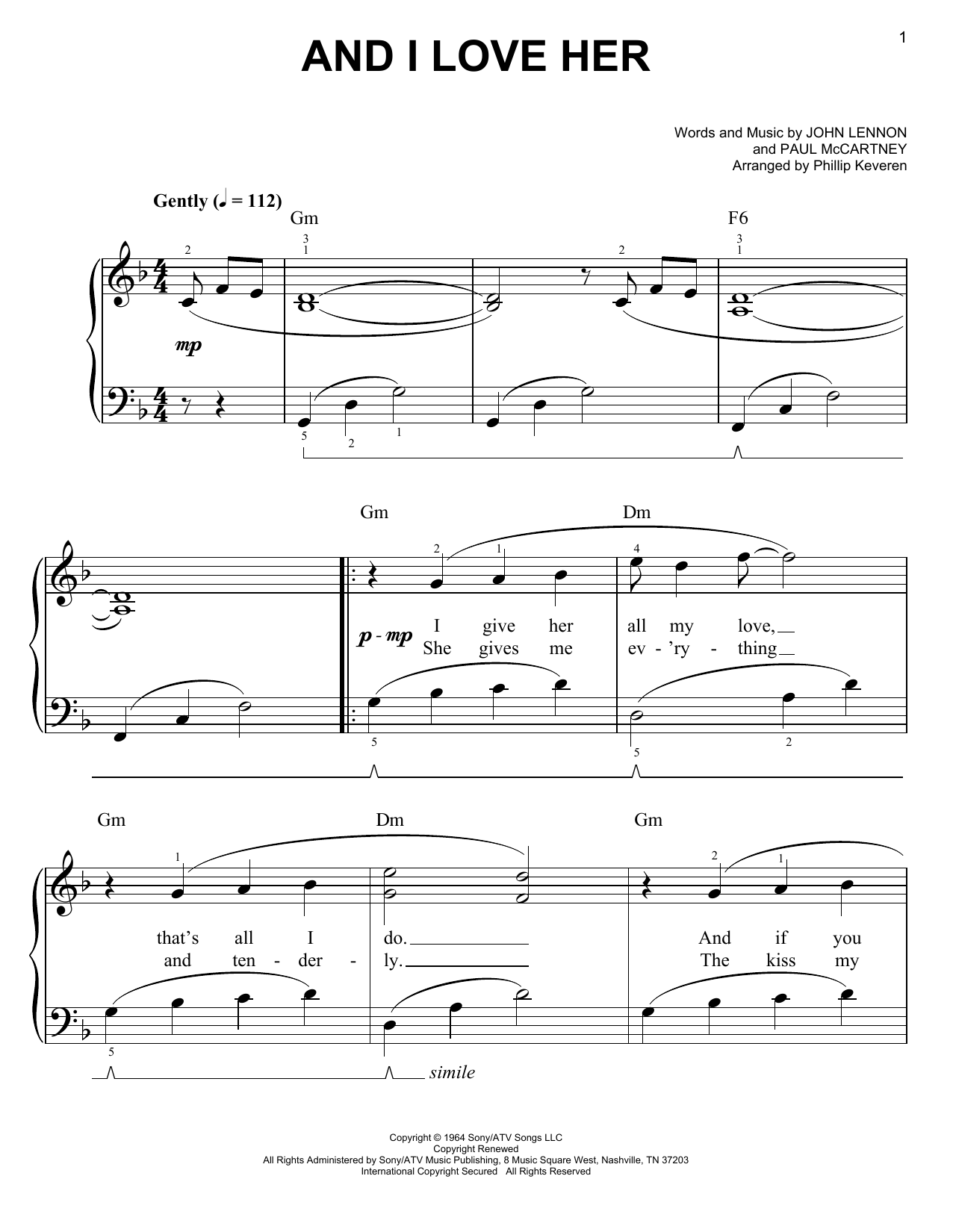 The Beatles And I Love Her sheet music notes and chords. Download Printable PDF.