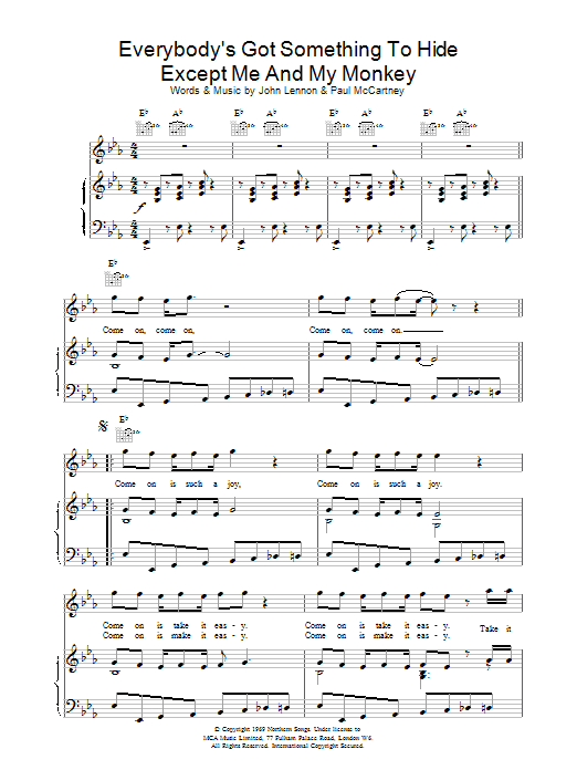 The Beatles Everybody's Got Something To Hide etc. sheet music notes and chords - Download Printable PDF and start playing in minutes.