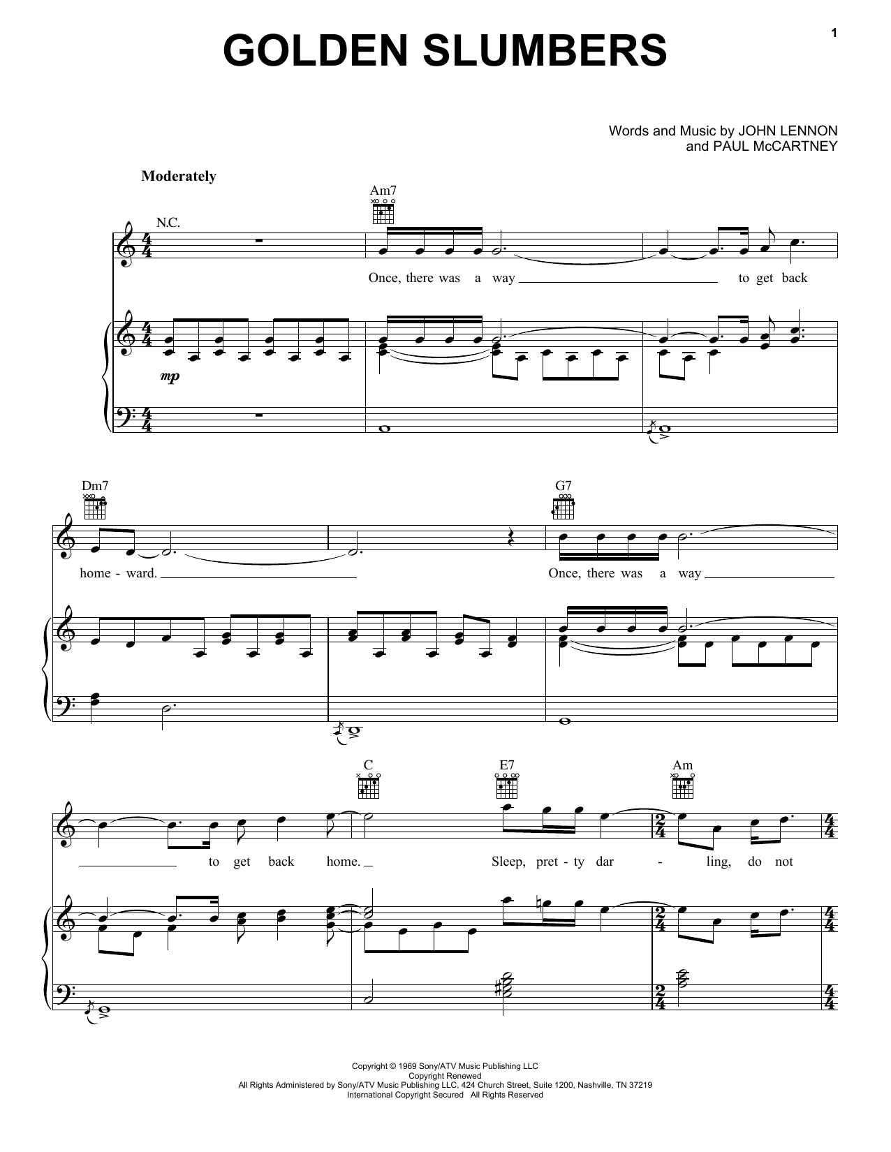 The Beatles Golden Slumbers sheet music notes and chords. Download Printable PDF.