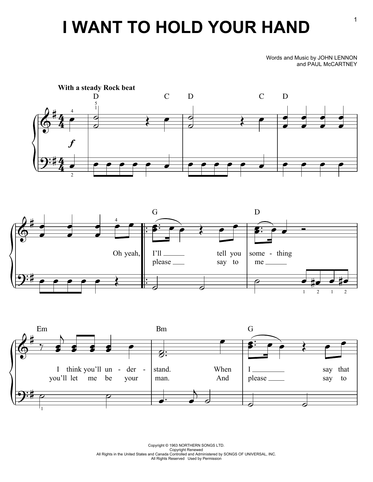 The Beatles I Want To Hold Your Hand sheet music notes and chords. Download Printable PDF.