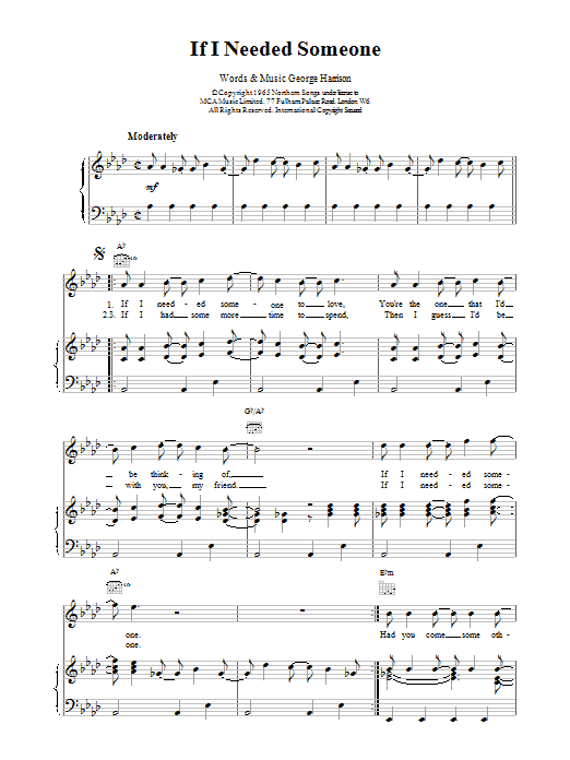 The Beatles If I Needed Someone sheet music notes and chords - Download Printable PDF and start playing in minutes.