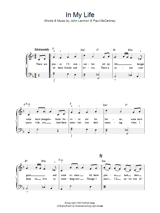 The Beatles In My Life sheet music notes and chords. Download Printable PDF.