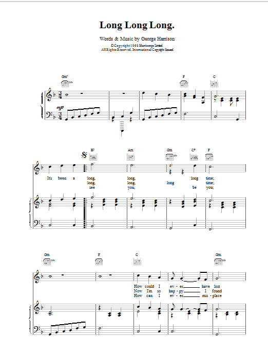 The Beatles Long Long Long sheet music notes and chords - Download Printable PDF and start playing in minutes.