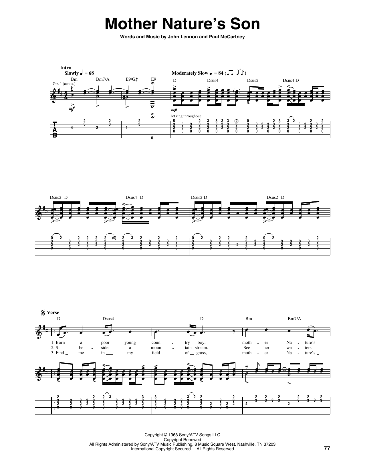 The Beatles Mother Nature's Son sheet music notes and chords. Download Printable PDF.