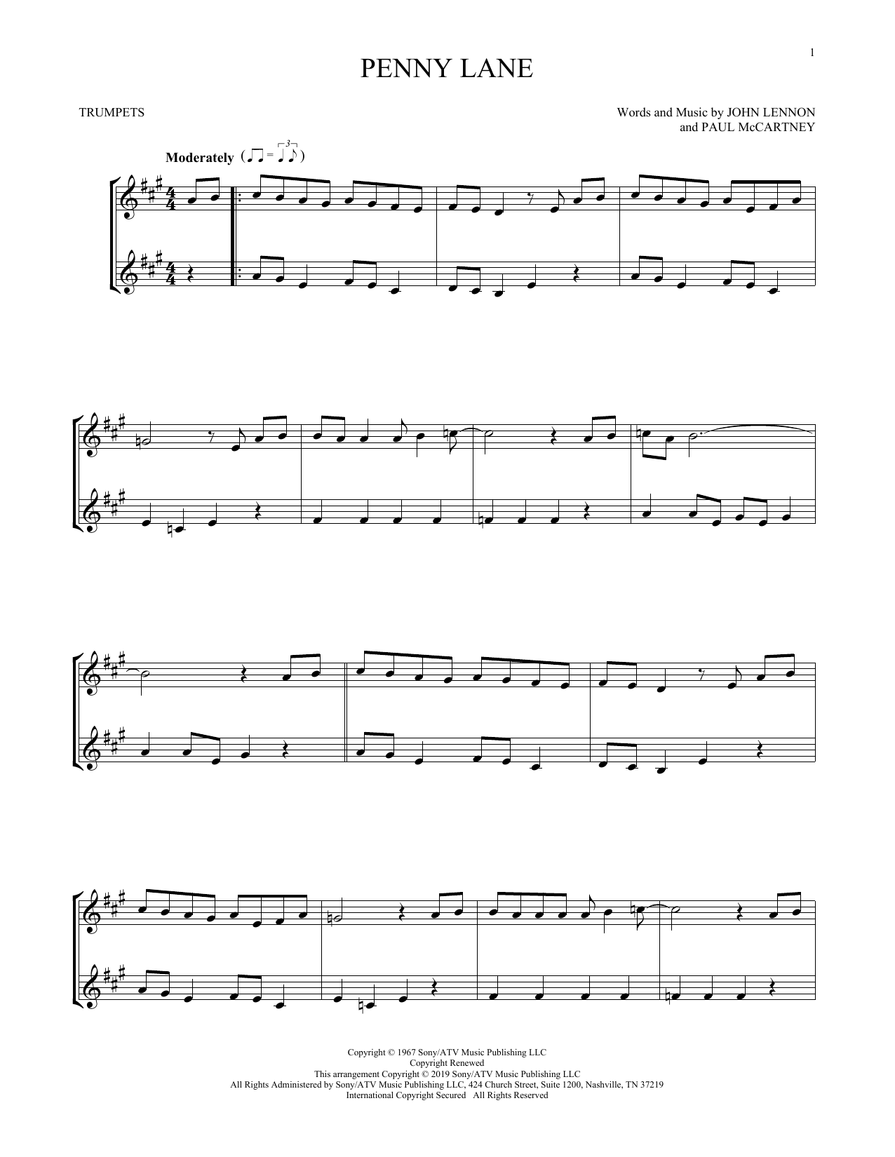 The Beatles Penny Lane sheet music notes and chords. Download Printable PDF.