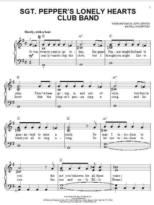 The Beatles Sgt. Pepper's Lonely Hearts Club Band sheet music notes and chords. Download Printable PDF.