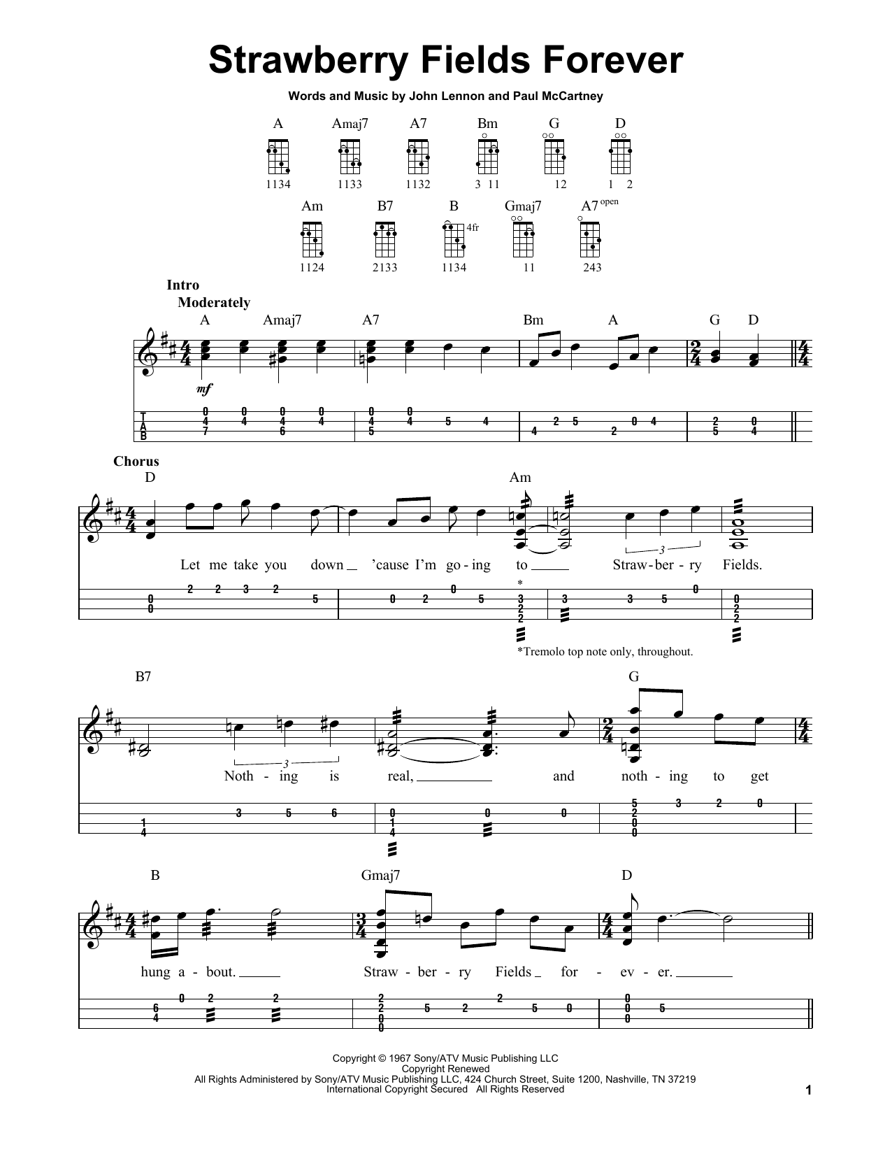 The Beatles Strawberry Fields Forever sheet music notes and chords. Download Printable PDF.