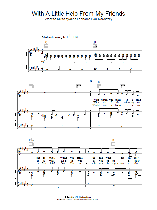 The Beatles With A Little Help From My Friends sheet music notes and chords. Download Printable PDF.