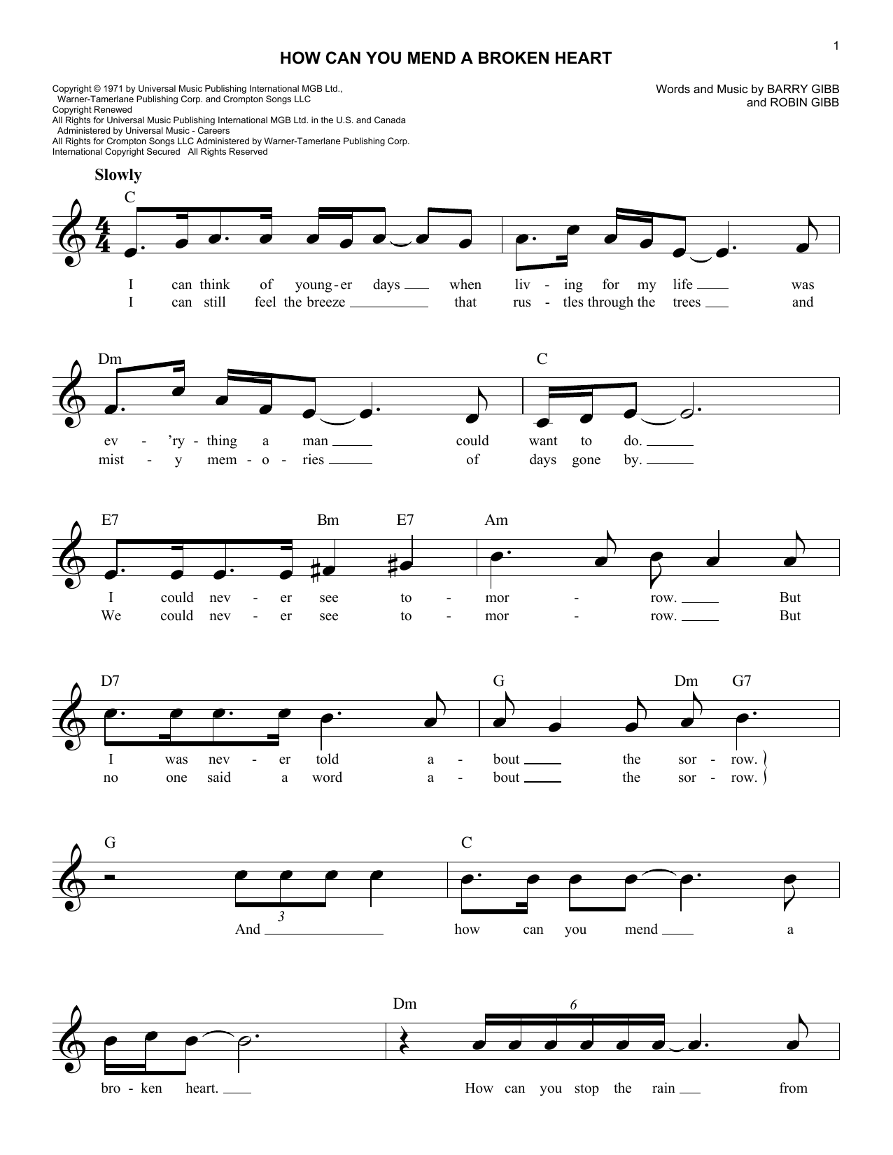 The Bee Gees How Can You Mend A Broken Heart sheet music notes and chords. Download Printable PDF.