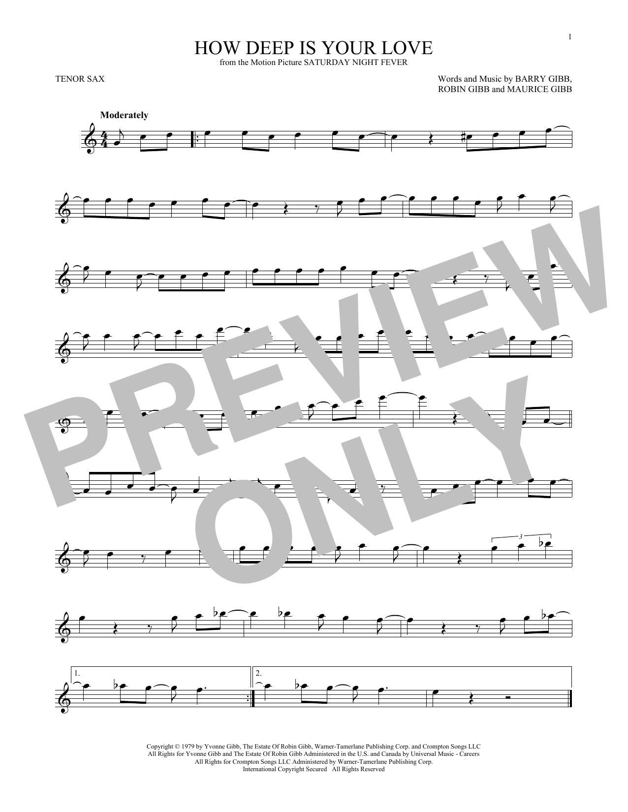 The Bee Gees How Deep Is Your Love sheet music notes and chords. Download Printable PDF.