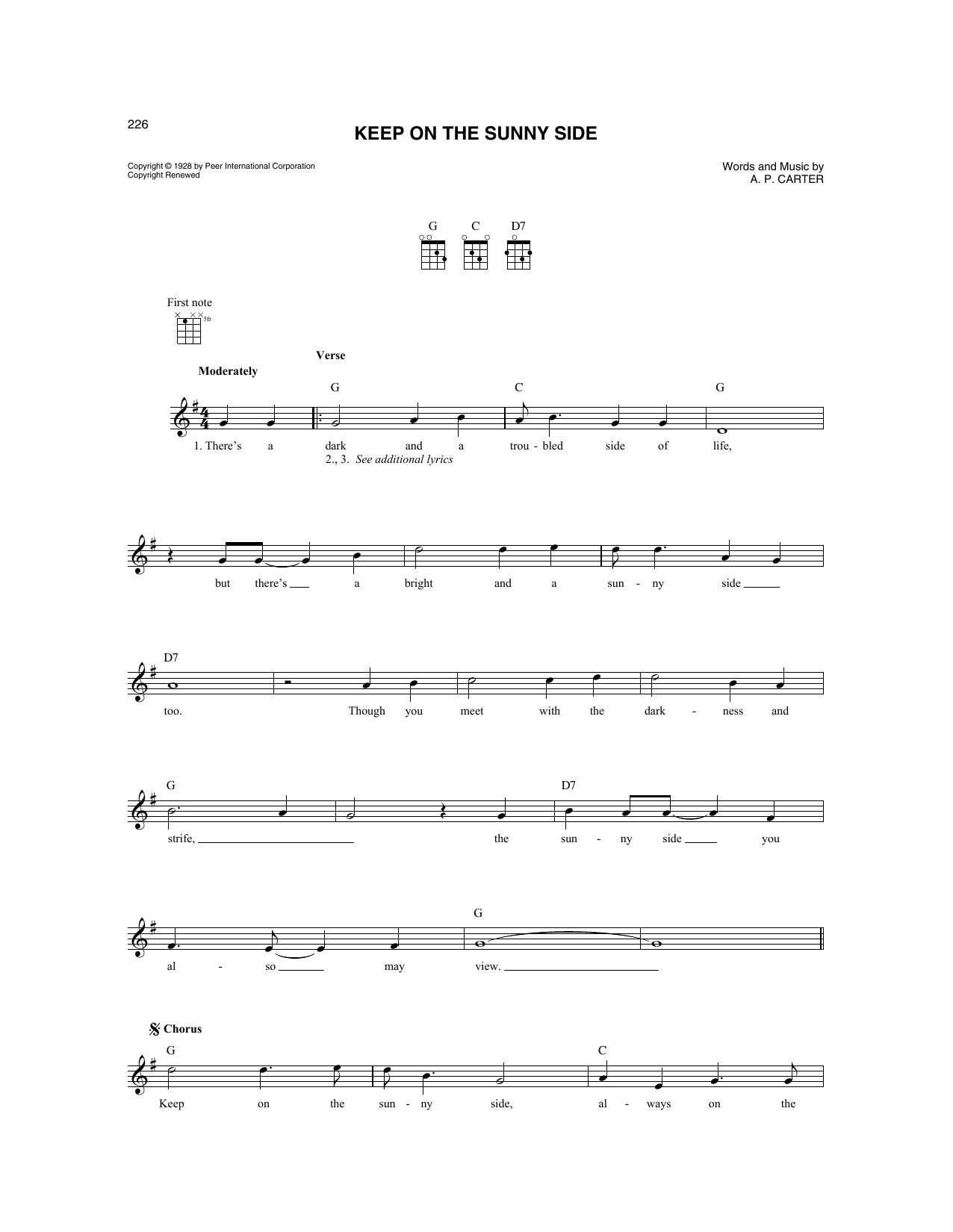 The Carter Family Keep On The Sunny Side sheet music notes and chords. Download Printable PDF.