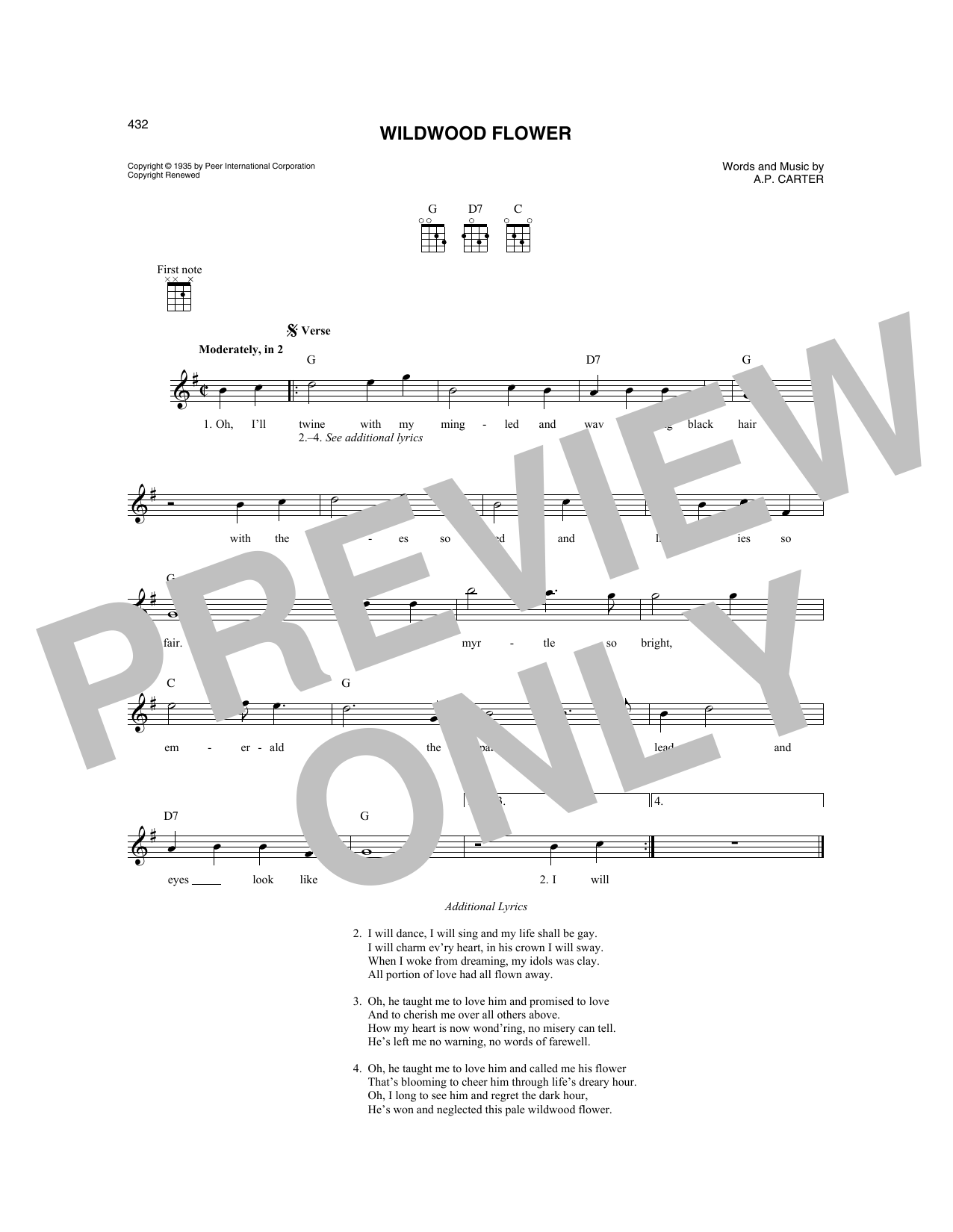 The Carter Family Wildwood Flower sheet music notes and chords. Download Printable PDF.