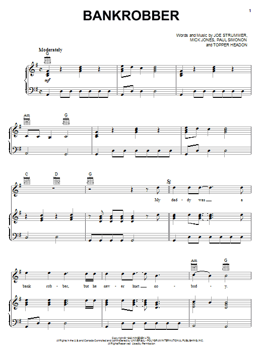 The Clash Bankrobber sheet music notes and chords. Download Printable PDF.