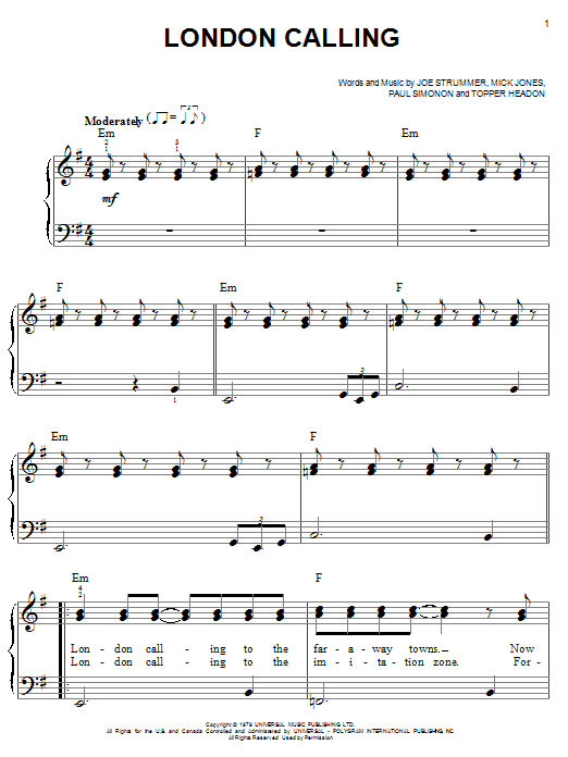 The Clash London Calling sheet music notes and chords. Download Printable PDF.