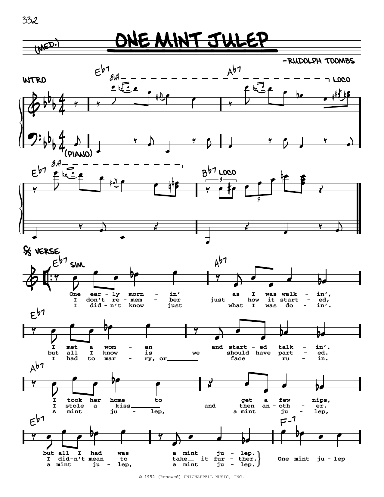 The Clovers One Mint Julep sheet music notes and chords. Download Printable PDF.