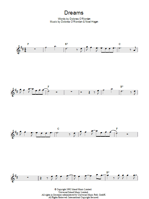 The Cranberries Dreams sheet music notes and chords. Download Printable PDF.