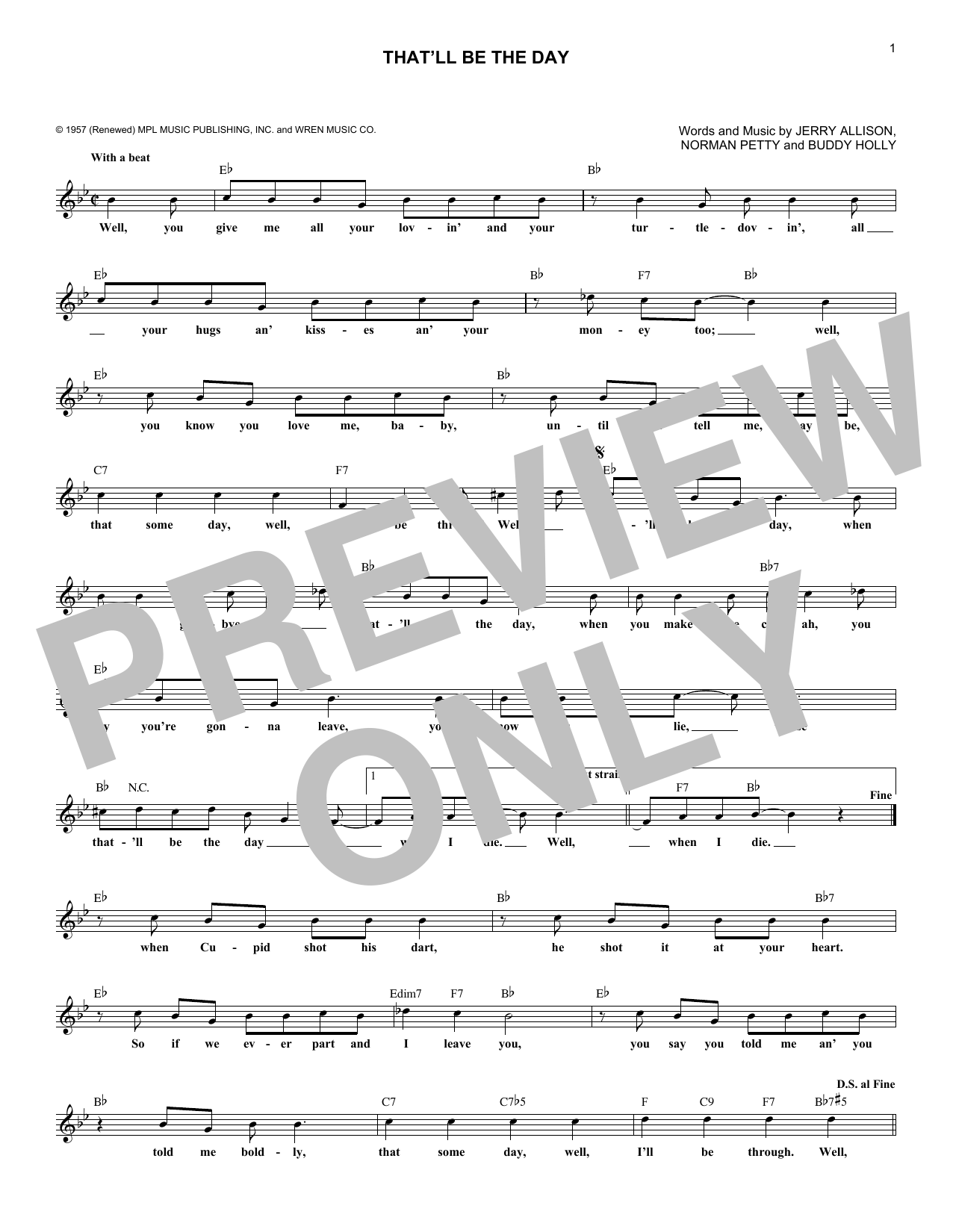 The Crickets That'll Be The Day sheet music notes and chords. Download Printable PDF.