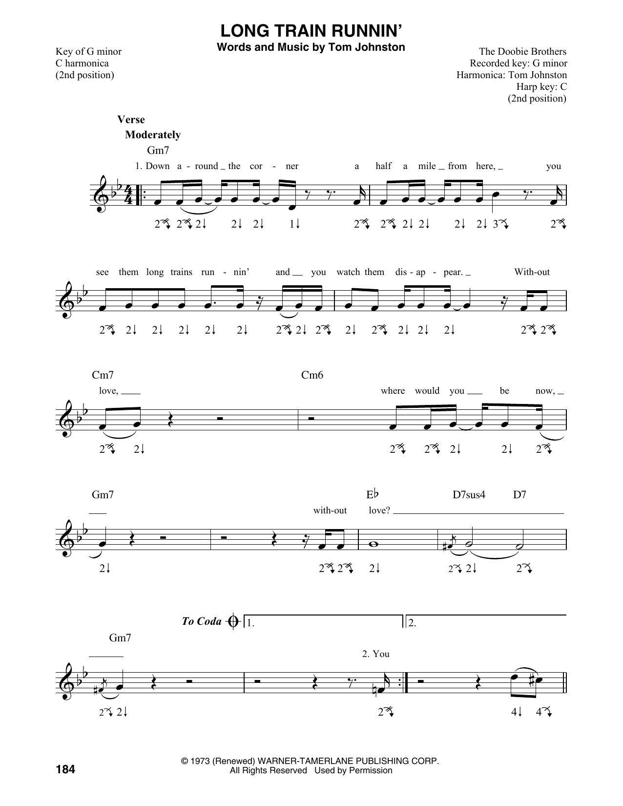 The Doobie Brothers Long Train Runnin Sheet Music For Harmonica 