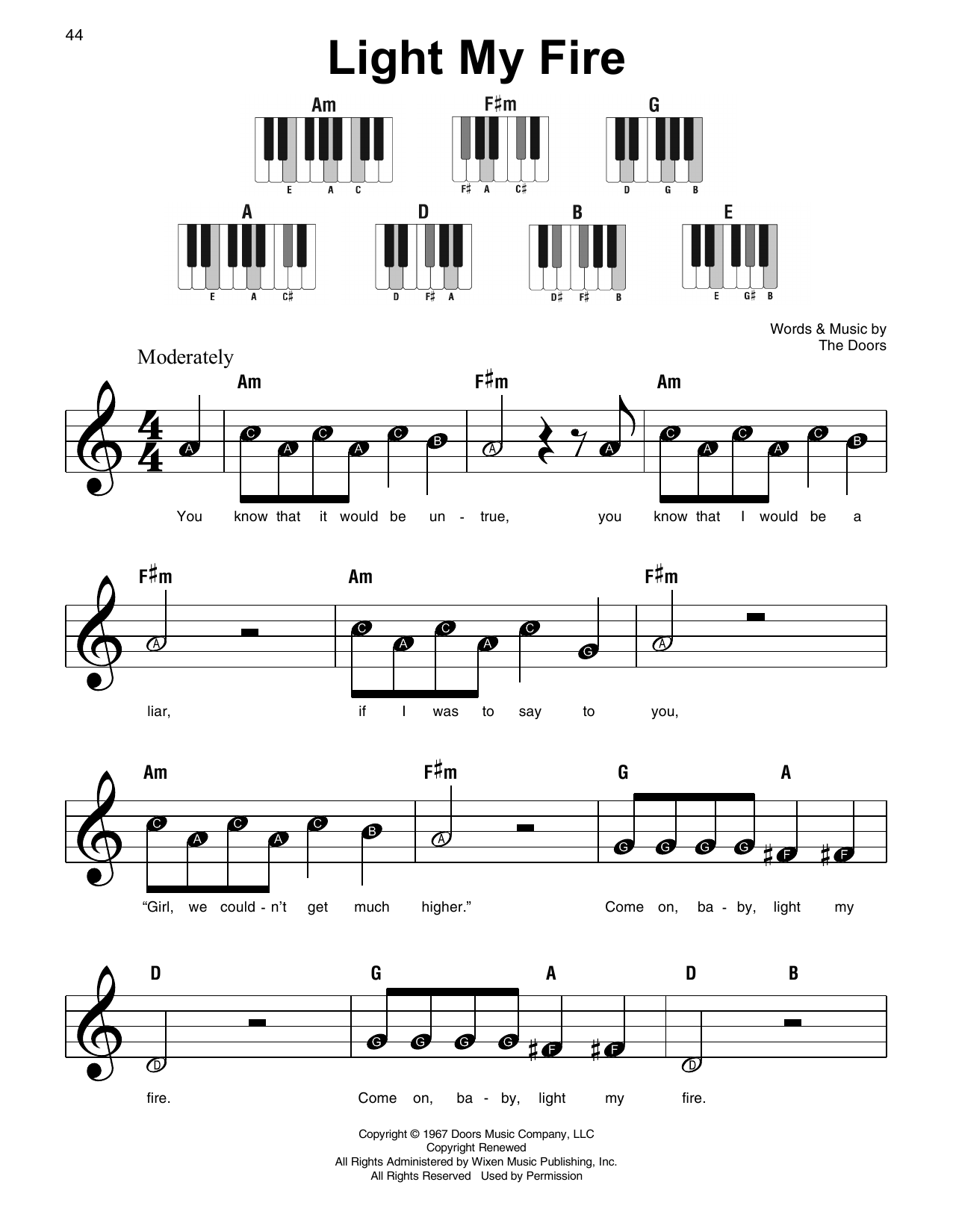 The Doors Light My Fire sheet music notes and chords. Download Printable PDF.