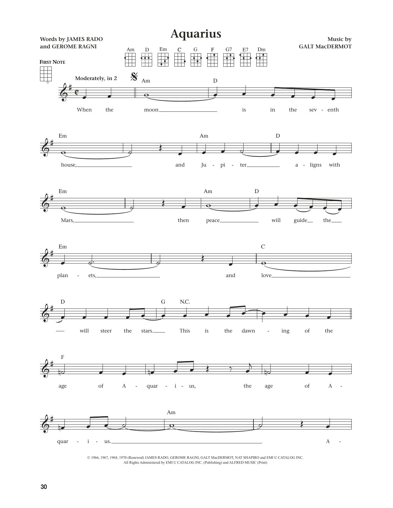 The Fifth Dimension Aquarius (from The Daily Ukulele) (arr. Jim Beloff) sheet music notes and chords. Download Printable PDF.