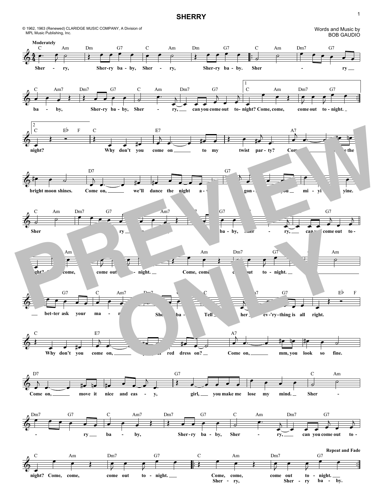 The Four Seasons Sherry sheet music notes and chords. Download Printable PDF.