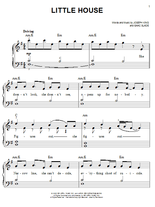 The Fray Little House sheet music notes and chords arranged for Easy Piano