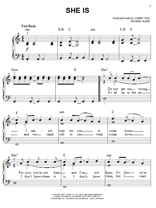 The Fray She Is sheet music notes and chords. Download Printable PDF.