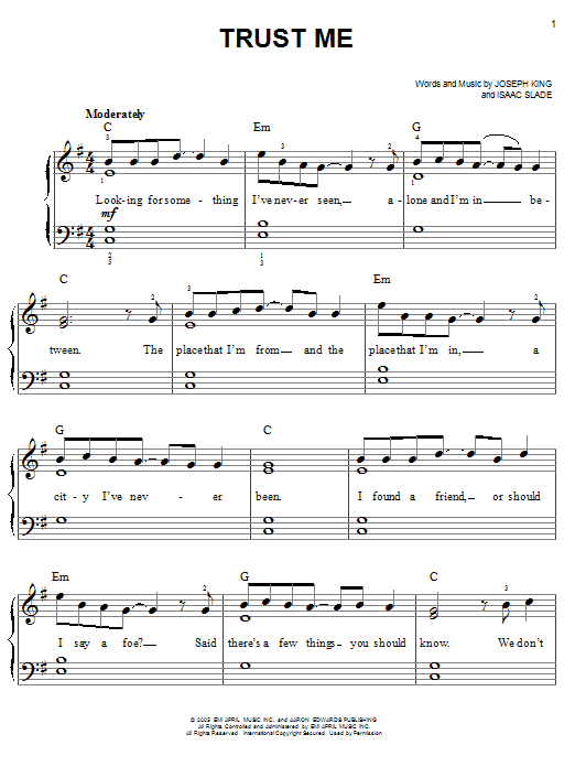 The Fray Trust Me sheet music notes and chords. Download Printable PDF.