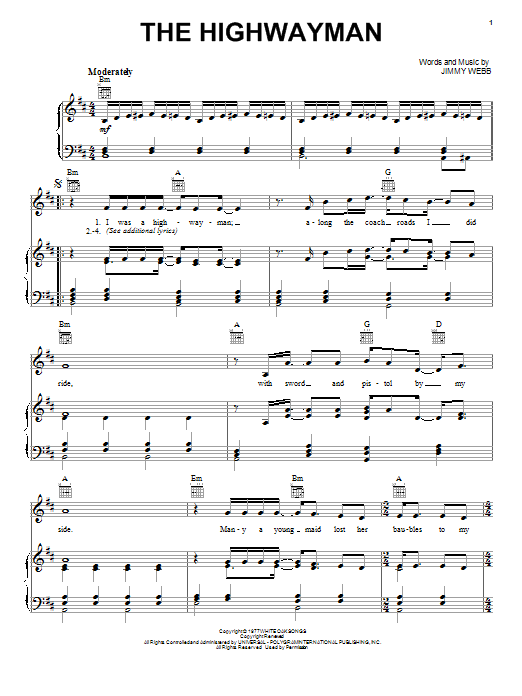 The Highwaymen The Highwayman sheet music notes and chords. Download Printable PDF.