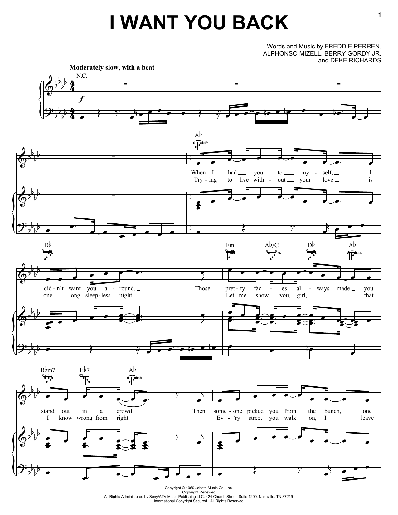 The Jackson 5 I Want You Back sheet music notes and chords. Download Printable PDF.