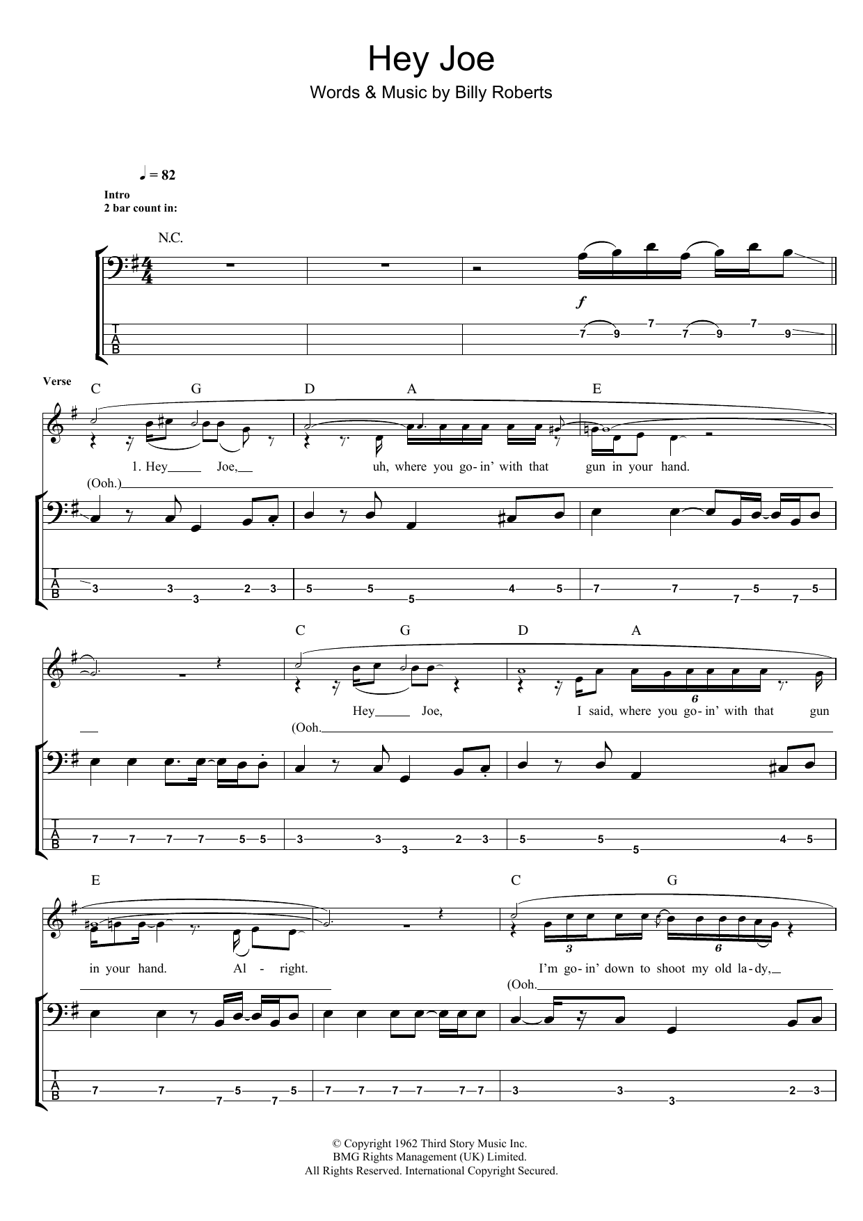 The Jimi Hendrix Experience Hey Joe sheet music notes and chords. Download Printable PDF.