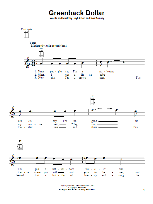 The Kingston Trio Greenback Dollar sheet music notes and chords. Download Printable PDF.