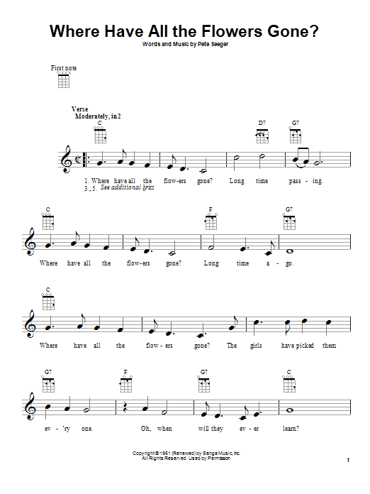 The Kingston Trio Where Have All The Flowers Gone? sheet music notes and chords. Download Printable PDF.