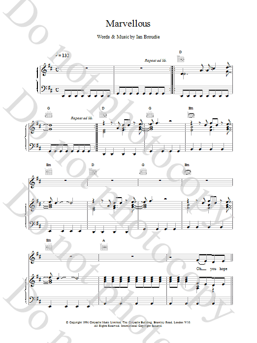 The Lightning Seeds Marvellous sheet music notes and chords - Download Printable PDF and start playing in minutes.