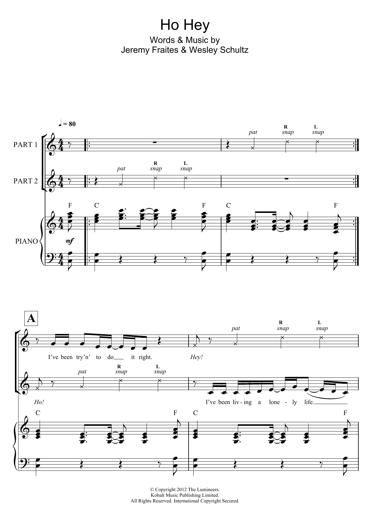 The Lumineers Ho Hey (arr. Rick Hein) sheet music notes and chords - Download Printable PDF and start playing in minutes.