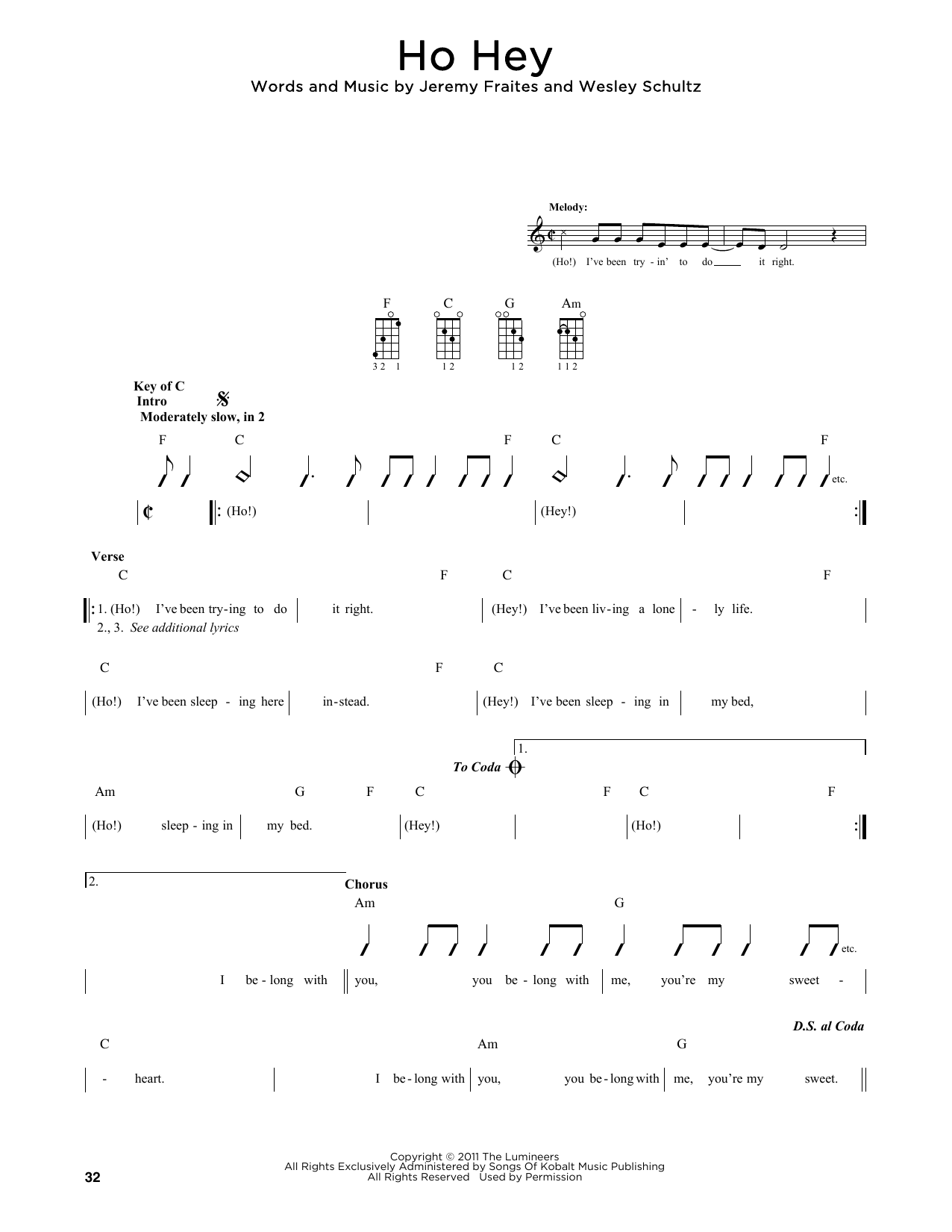 The Lumineers Ho Hey (arr. Fred Sokolow) sheet music notes and chords. Download Printable PDF.