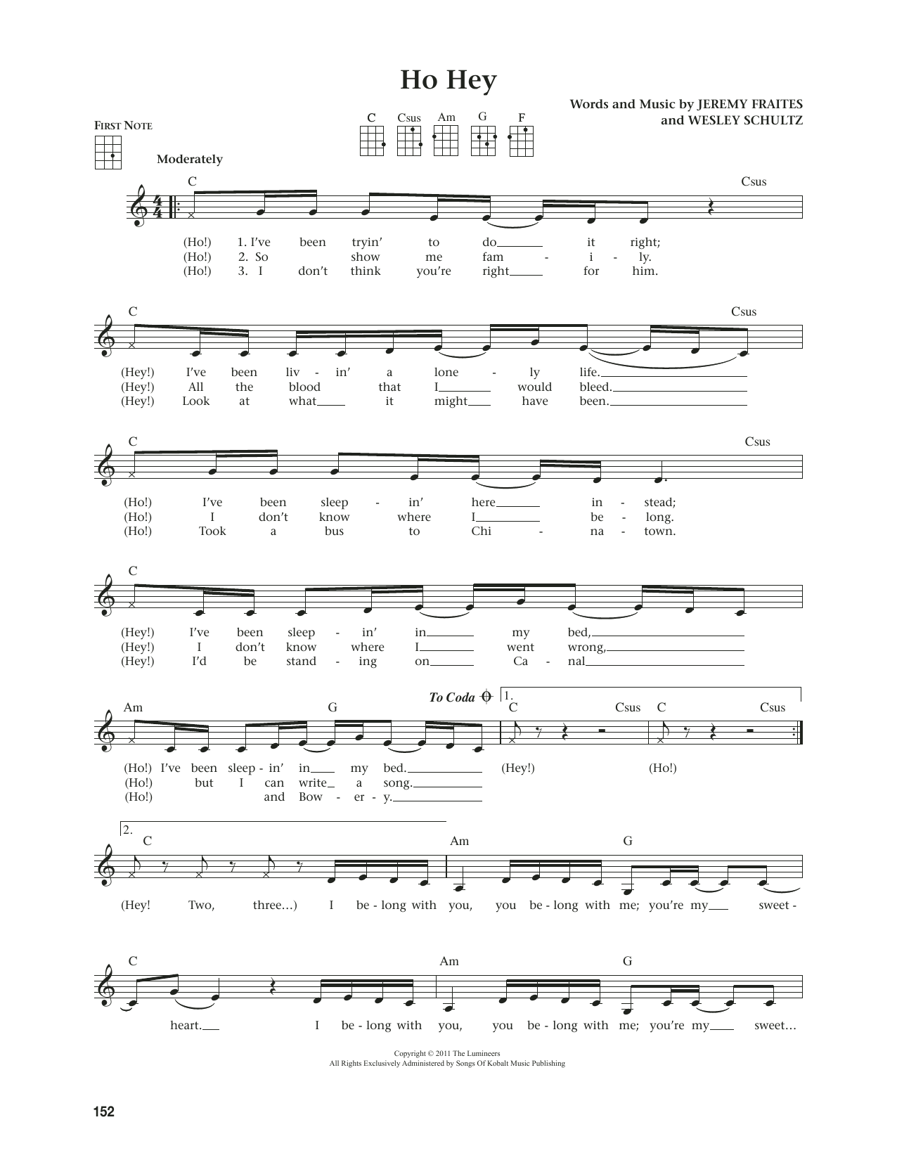 The Lumineers Ho Hey (from The Daily Ukulele) (arr. Jim Beloff) sheet music notes and chords. Download Printable PDF.