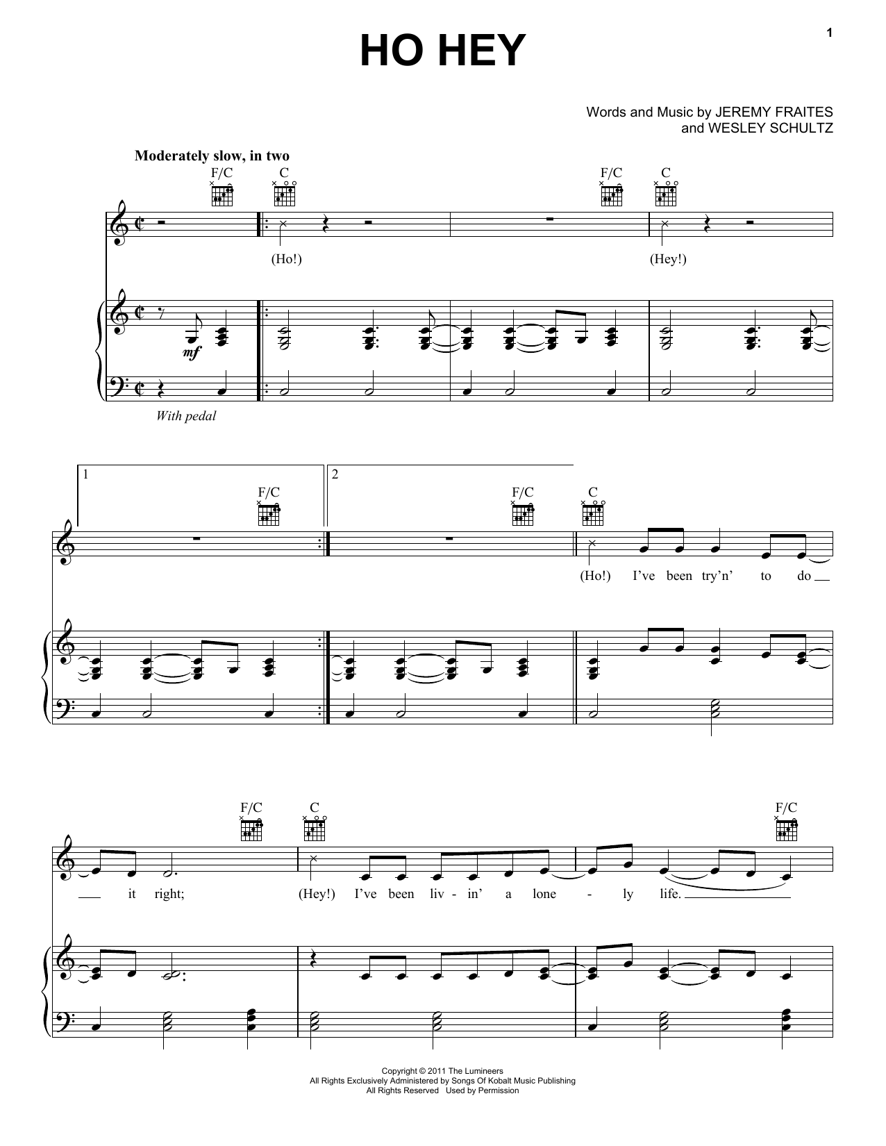 The Lumineers Ho Hey sheet music notes and chords - Download Printable PDF and start playing in minutes.