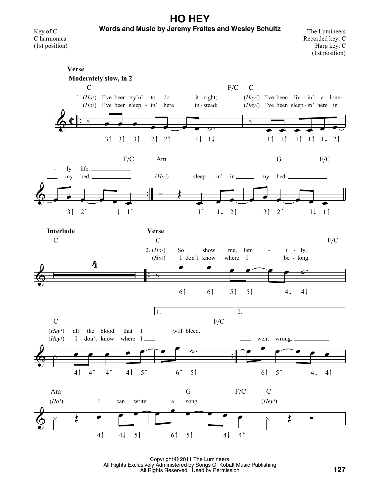 The Lumineers Ho Hey sheet music notes and chords. Download Printable PDF.