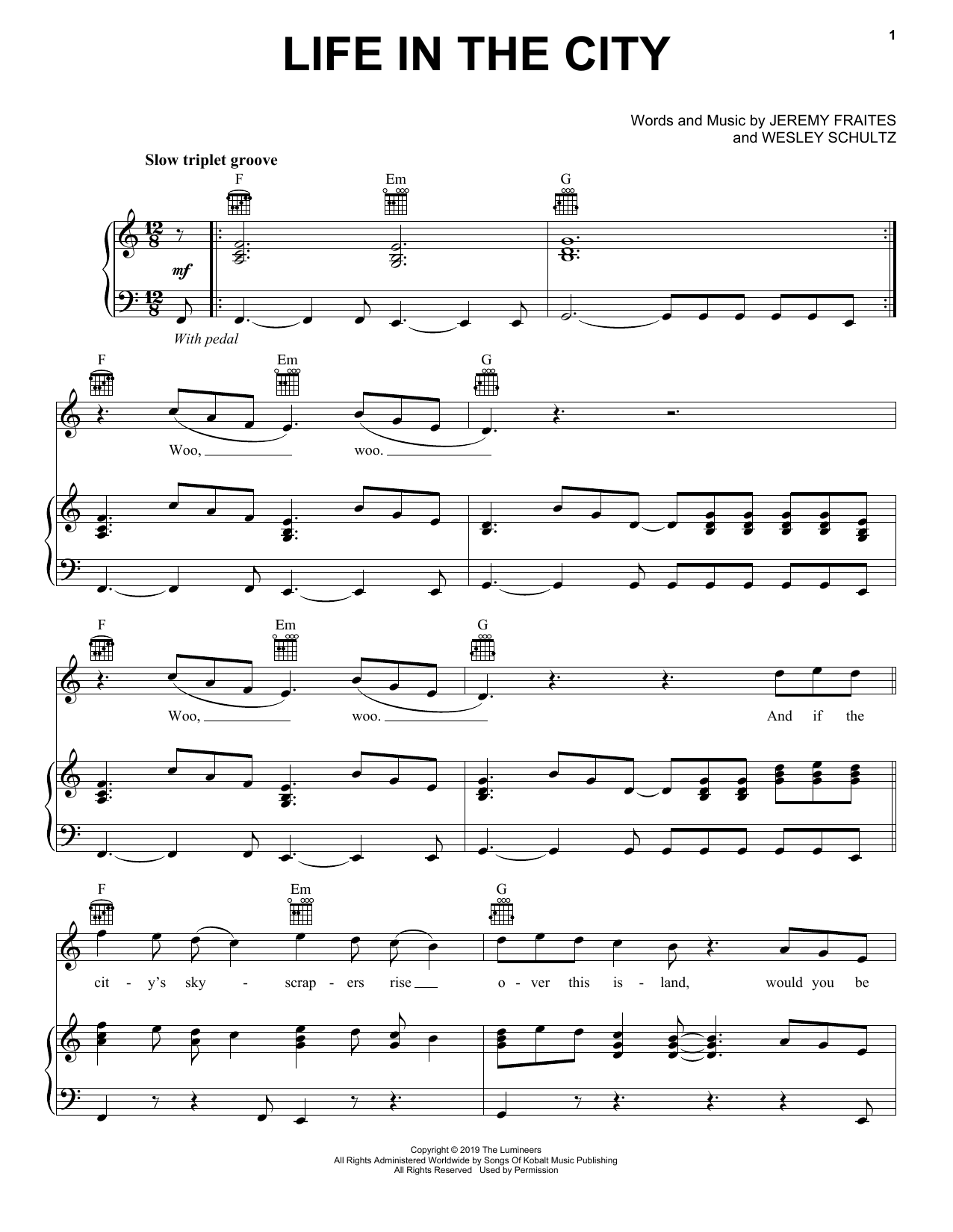 The Lumineers Life In The City sheet music notes and chords. Download Printable PDF.