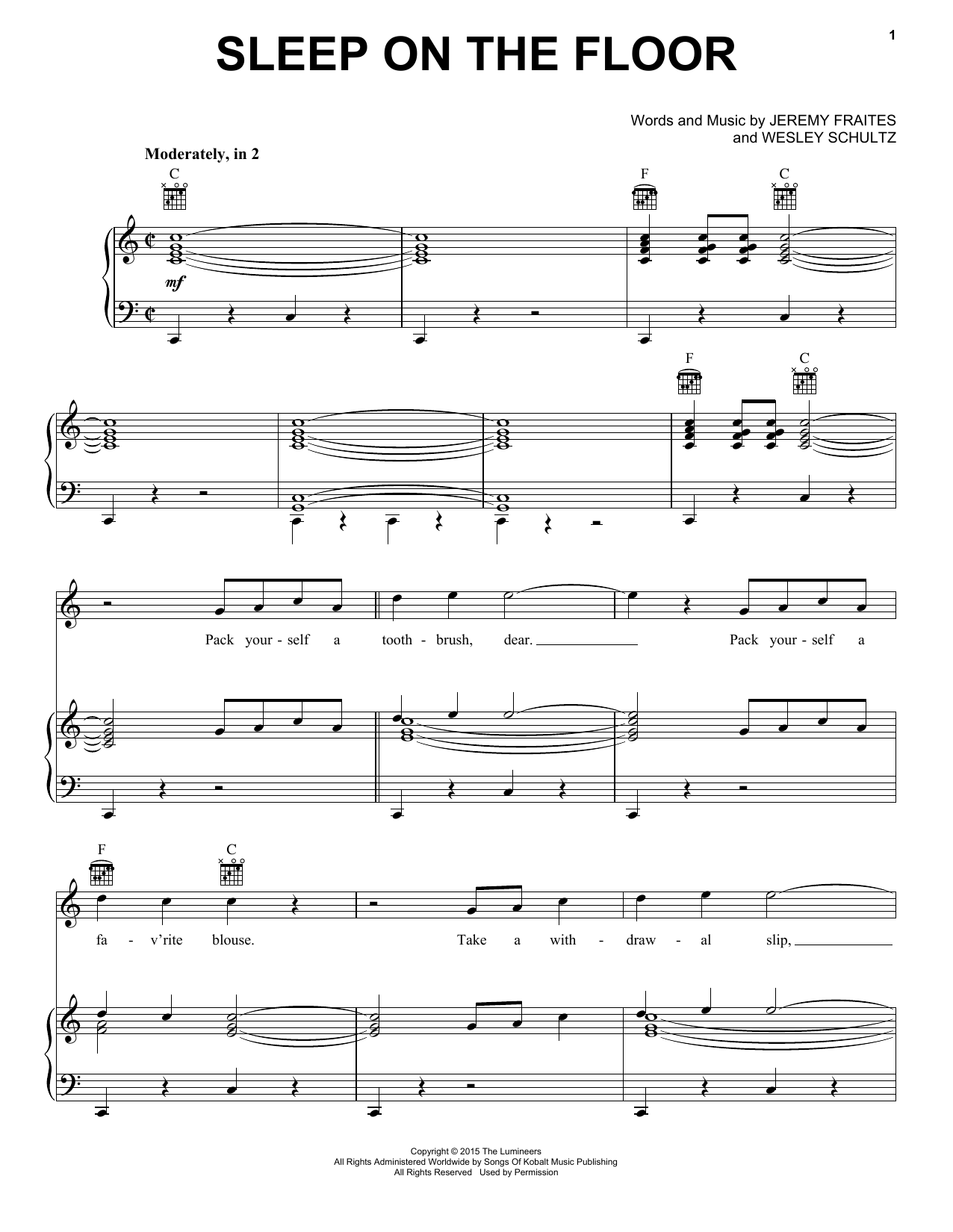 The Lumineers Sleep On The Floor sheet music notes and chords. Download Printable PDF.