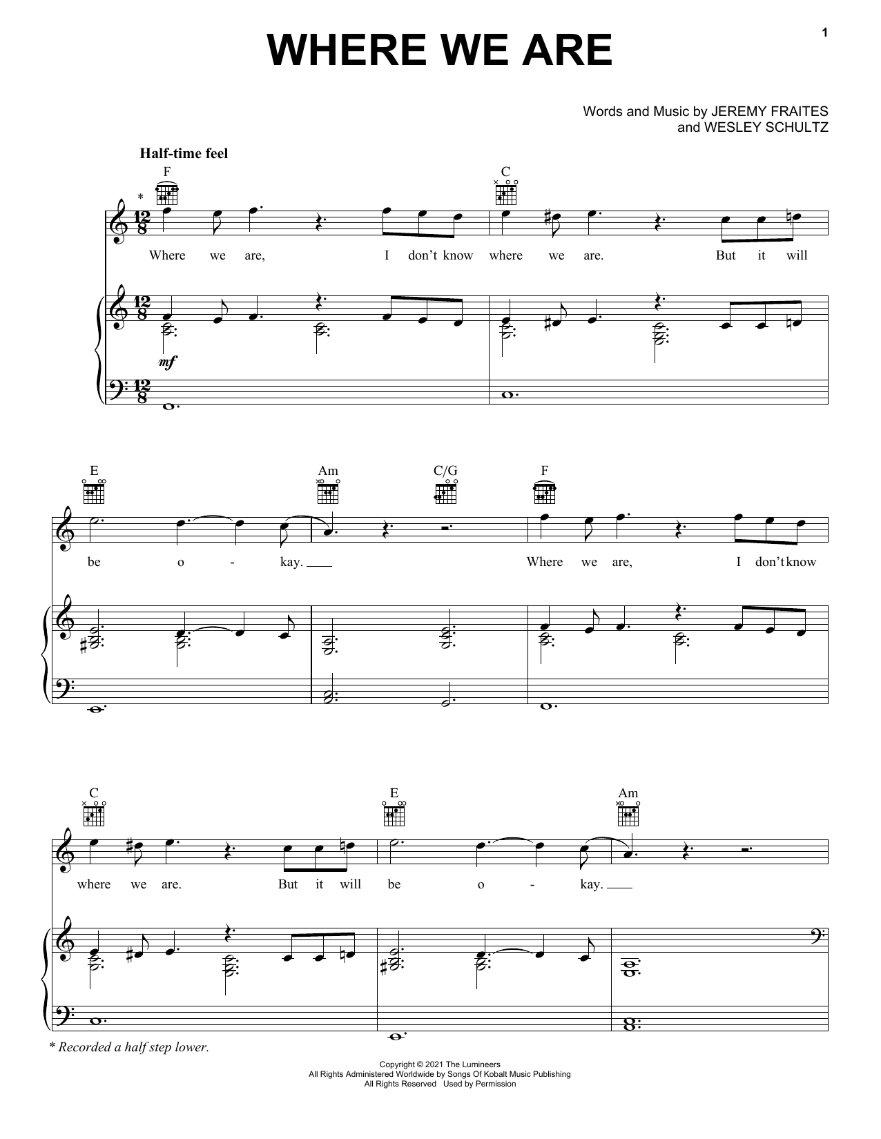 The Lumineers WHERE WE ARE sheet music notes and chords - Download Printable PDF and start playing in minutes.