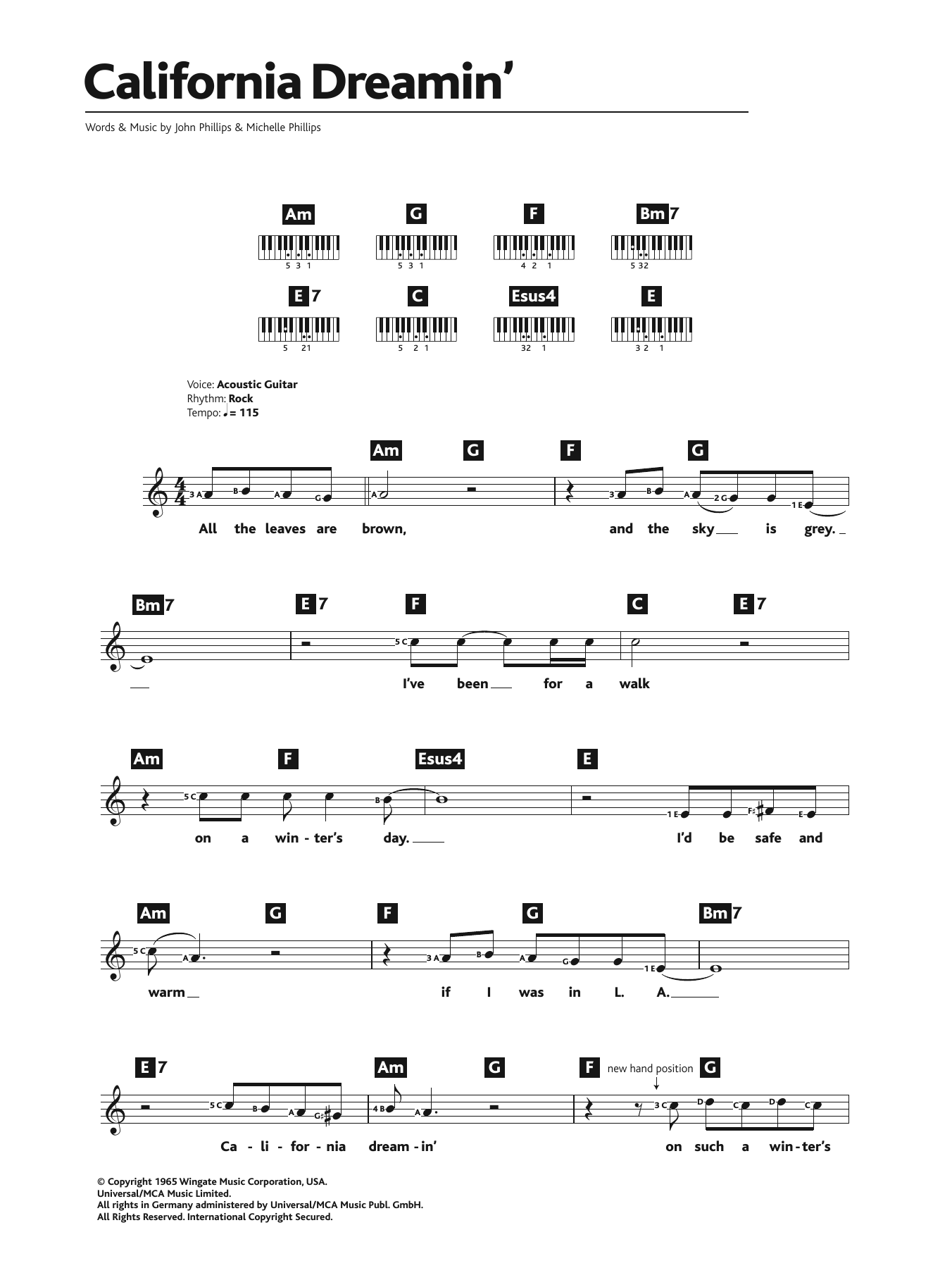 The Mamas & The Papas California Dreamin' sheet music notes and chords. Download Printable PDF.