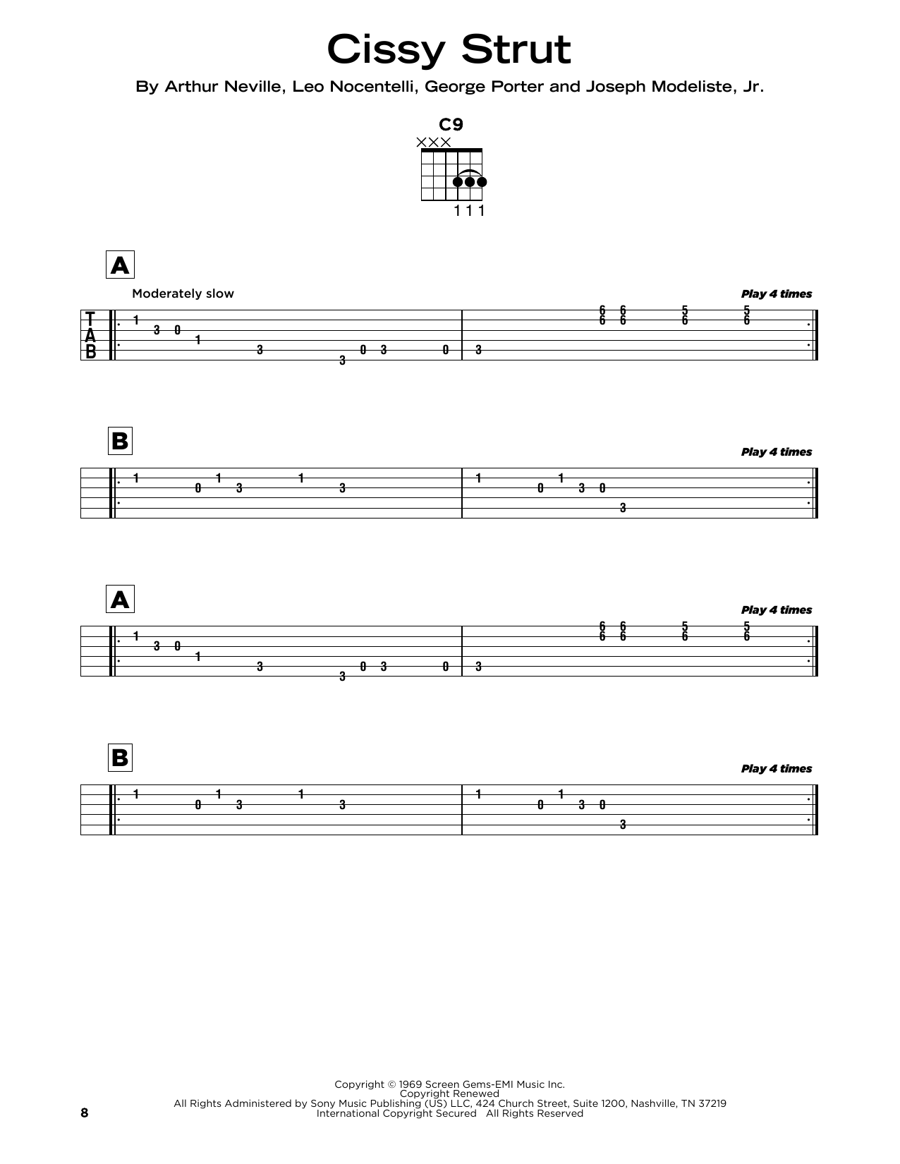 The Meters Cissy Strut sheet music notes and chords. Download Printable PDF.